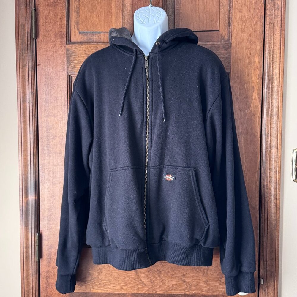 Dickies Black Thermal Zip Up Hoodie Sweatshirt w/Pouch Pocket Size 2XL